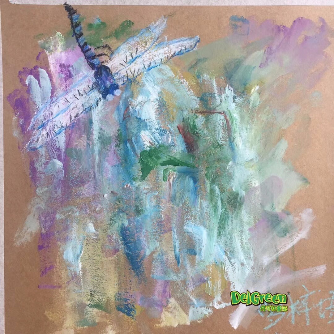重彩油画棒作品分享——春天蜻蜓写生