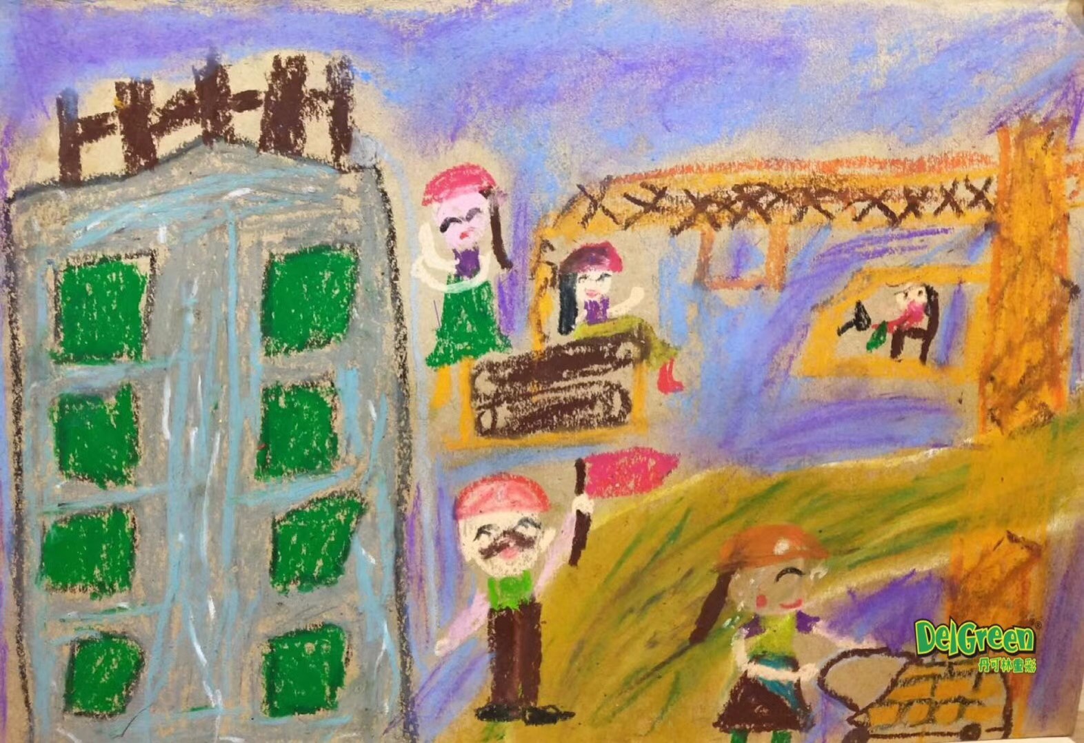 重彩油画棒作品__忙碌的工地（4）